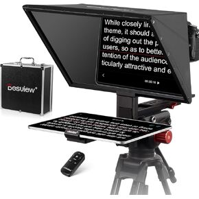 Desview P17 Teleprompter，17 inch Aluminum Alloy Liftable Teleprompter, High Display Glass, Compatible with iPad Tablet Phone DSLR Camera, No Assembly, Carry Case Included, Great for Video Making