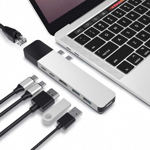 محول HyperDrive Mac USB C Hub، Sanho USB Type C متعدد المنافذ Hub MacBook Pro 2020 2019 2018-2016، MacBook Air 8 في 2 دونغل مع USB-C 100W PD، 4K HDMI، MiniDP، قارئ بطاقة microSD/SD، 2xUSB أ- الفضة in Kuwait