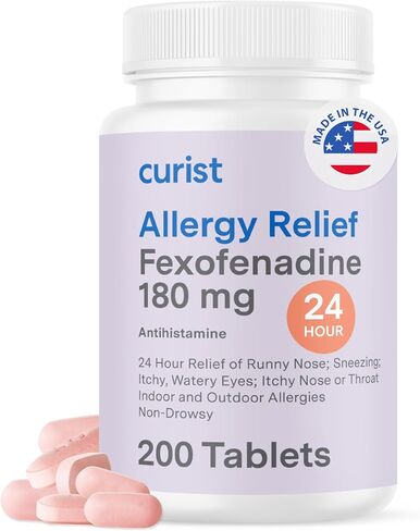 Curist Fexofenadine Hydrochloride 180mg (200 Tablets) Non Drowsy Allergy Medication - 24 Hour All Day Allergy Relief for Runny Nose, Itchy Eyes, & Throat - Allergy Relief Tablets (200 Count) in Kuwait