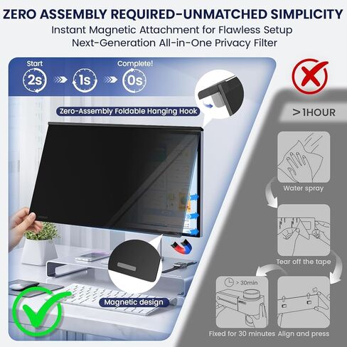 Magnetic 32 Inch Privacy Screen for Frameless Computer Monitor 16:9 Aspect Ratio,Hanging Blue Light Screen Protector Eye Protection Anti-Spy Shield, 32in Removable Privacy Filter in Kuwait