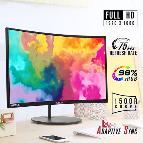 Kado Dual Monitor Setup - 2-Pack 27" Curved 1500R 1920x1080 Computer Monitor 75Hz VESA Mount HDMI Office Gaming Built-in Speakers (C27 Dual Series) in Kuwait