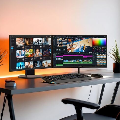 Kado Dual Monitor Setup - 2-Pack 27" Curved 1500R 1920x1080 Computer Monitor 75Hz VESA Mount HDMI Office Gaming Built-in Speakers (C27 Dual Series) in Kuwait