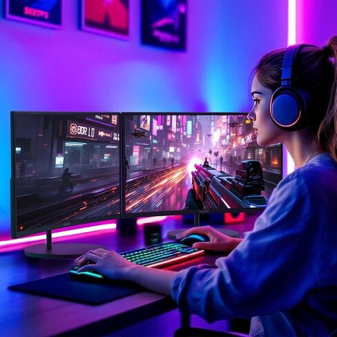 Kado Dual Monitor Setup - 2-Pack 27" Curved 1500R 1920x1080 Computer Monitor 75Hz VESA Mount HDMI Office Gaming Built-in Speakers (C27 Dual Series) in Kuwait