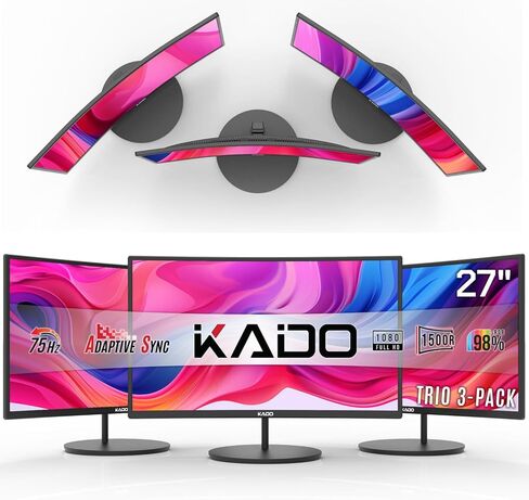 Kado Dual Monitor Setup - 2-Pack 27" Curved 1500R 1920x1080 Computer Monitor 75Hz VESA Mount HDMI Office Gaming Built-in Speakers (C27 Dual Series) in Kuwait