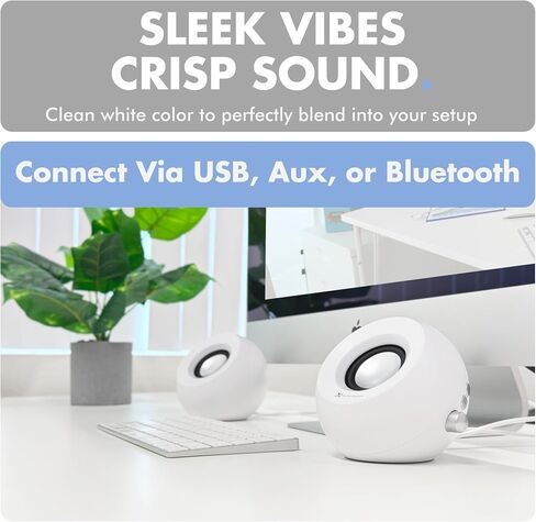 X9 Performance مكبرات صوت أبيض للكمبيوتر مع إضاءة RGB ، Bluetooth ، USB ، و AUX - توصيل الوضع الثلاثي ، برامج تشغيل مزدوجة 2.25 بوصة للعمل واللعب ، مكبرات صوت مكتب Bluetooth للكمبيوتر الشخصي - أبيض in Kuwait