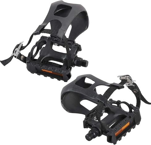 دواسات دراجة DRBIKE مع قفص وأشرطة لمشبك أصابع القدم للدراجة الداخلية والدراجات الخارجية مقاس 9/16 بوصة دواسات دراجة من سبيكة المغزل بديلة للدراجة الثابتة زوج واحد in Saudi Arabia