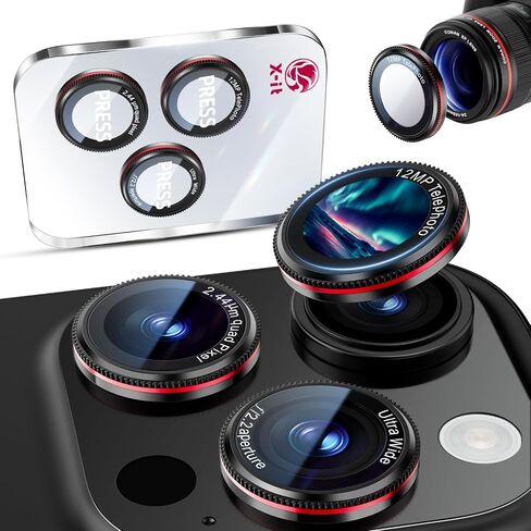 X-it for 2 Pack iPhone 16 Pro Max/15 Pro Max/14 Pro Max/14 Pro/15 Pro/iPhone 16 Pro Camera Lens Protector, Military-Grade Shatterproof Ultra HD 9H Tempered Glass iPhone Camera Lens Protector,Black Red in Saudi Arabia