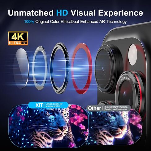 X-it for 2 Pack iPhone 16 Pro Max/15 Pro Max/14 Pro Max/14 Pro/15 Pro/iPhone 16 Pro Camera Lens Protector, Military-Grade Shatterproof Ultra HD 9H Tempered Glass iPhone Camera Lens Protector,Black Red in Saudi Arabia