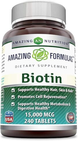 Amazing Formulas Biotin 15000 mcg - Supports Healthy Hair, Skin & Nails - Promotes Cell Rejuvenation - Supports Healthy Metabolism & Digestive Health (200 Capsules) in Saudi Arabia
