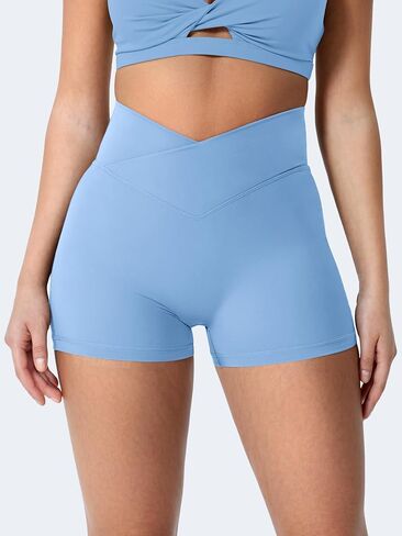 YEOREO Scrunch Workout Shorts with Pockets Charm Gym Biker Shorts for Women High Waisted Yoga Booty Shorts Light Blue S in Saudi Arabia