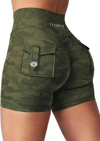 YEOREO Scrunch Workout Shorts with Pockets Charm Gym Biker Shorts for Women High Waisted Yoga Booty Shorts Light Blue S in Saudi Arabia
