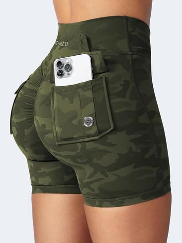 YEOREO Scrunch Workout Shorts with Pockets Charm Gym Biker Shorts for Women High Waisted Yoga Booty Shorts Light Blue S in Saudi Arabia
