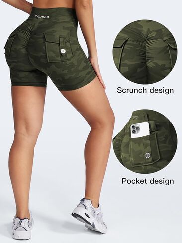 YEOREO Scrunch Workout Shorts with Pockets Charm Gym Biker Shorts for Women High Waisted Yoga Booty Shorts Light Blue S in Saudi Arabia