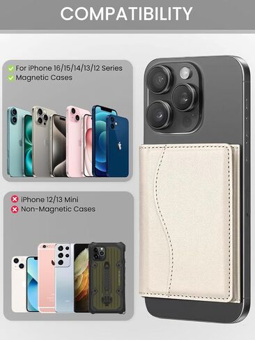 محفظة Mag-Safe ، أقوى محفظة مغناطيسية لـ iPhone 16/15/14/13/12 ، حامل بطاقات 6 بطاقات ، حامل بطاقات الهاتف المغناطيسي الخفيف للهاتف الخلوي Apple ، وليس لـ iPhone 13/12 mini ، beige-white in Kuwait