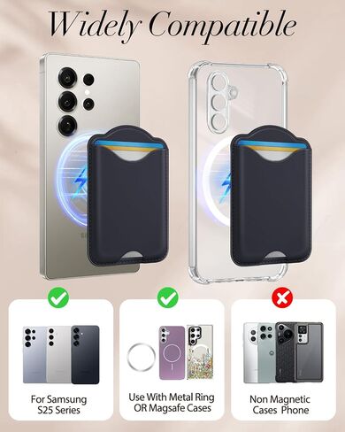 Shorogyt Compatible with Magsafe Wallet Magnetic Card Holder - Phone Wallet for Samsung Galaxy S25 Series, for iPhone 16/15/14/13/12 Series for Women Men for Apple Mag RFID Magnet Fit 3 Cards, Black in Kuwait