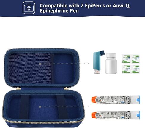 حقيبة حمل صلبة من Supmay متوافقة مع قلمين EpiPen أو Auvi-Q، قلم Epinephrine، حقيبة سفر طبية مع جيوب شبكية لجهاز استنشاق الربو، قطرات العين، ذهبي وردي in Kuwait