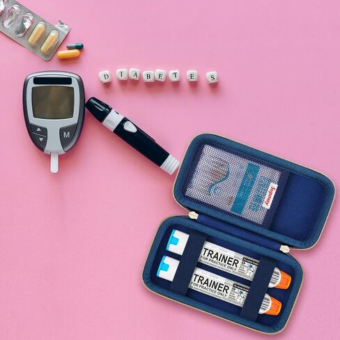 حقيبة حمل صلبة من Supmay متوافقة مع قلمين EpiPen أو Auvi-Q، قلم Epinephrine، حقيبة سفر طبية مع جيوب شبكية لجهاز استنشاق الربو، قطرات العين، ذهبي وردي in Kuwait