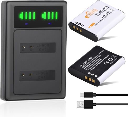 Pickle Power 2 حزمة بطارية LI-92B LI-90B وشاحن مزدوج LED متوافق مع Olympus Tough TG-5 TG-6 TG-4 TG-3 TG-2 TG-1 TG-Tracker SH-50 iHS SH-60 XZ-2 iHS SH-1 SH-2 SP-100 (ليس لـ SP-700) in Kuwait