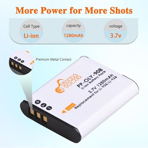 Pickle Power 2 حزمة بطارية LI-92B LI-90B وشاحن مزدوج LED متوافق مع Olympus Tough TG-5 TG-6 TG-4 TG-3 TG-2 TG-1 TG-Tracker SH-50 iHS SH-60 XZ-2 iHS SH-1 SH-2 SP-100 (ليس لـ SP-700) in Kuwait