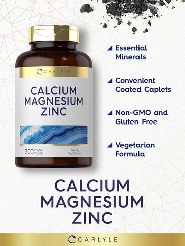 Calcium Magnesium Zinc | 400 Caplets Value Size | Vegetarian, Non-GMO, Gluten Free Supplement | by Carlyle in Saudi Arabia