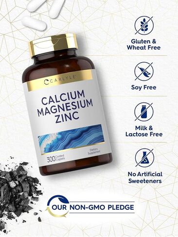 Calcium Magnesium Zinc | 400 Caplets Value Size | Vegetarian, Non-GMO, Gluten Free Supplement | by Carlyle in Saudi Arabia