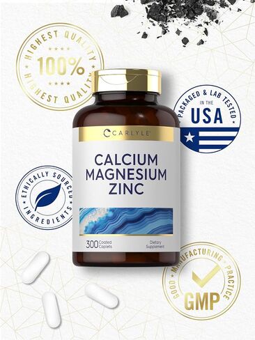 Calcium Magnesium Zinc | 400 Caplets Value Size | Vegetarian, Non-GMO, Gluten Free Supplement | by Carlyle in Saudi Arabia