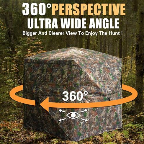 Beviliu Hunting Blind 270/360 Degree See Through Ground Blind with Carrying Bag, 2-4 Person Pop Up Camouflage Tent Portable Concealed Shelter in Kuwait