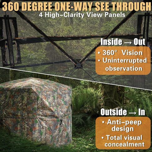 Beviliu Hunting Blind 270/360 Degree See Through Ground Blind with Carrying Bag, 2-4 Person Pop Up Camouflage Tent Portable Concealed Shelter in Kuwait