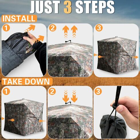 Beviliu Hunting Blind 270/360 Degree See Through Ground Blind with Carrying Bag, 2-4 Person Pop Up Camouflage Tent Portable Concealed Shelter in Kuwait
