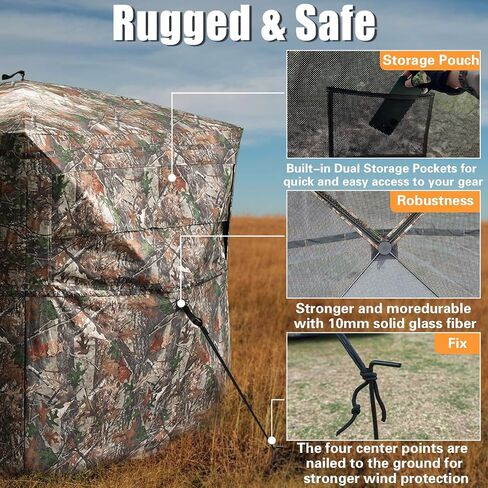 Beviliu Hunting Blind 270/360 Degree See Through Ground Blind with Carrying Bag, 2-4 Person Pop Up Camouflage Tent Portable Concealed Shelter in Kuwait
