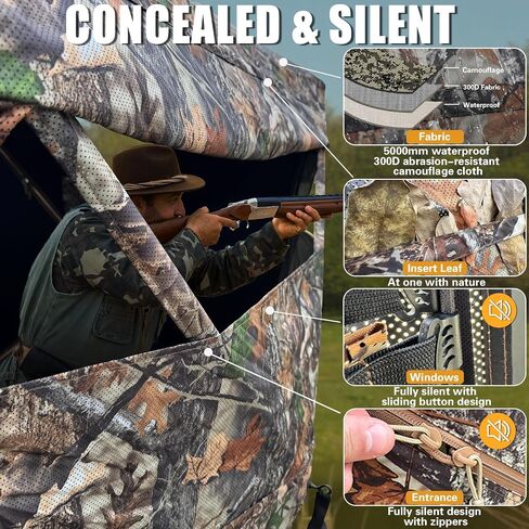 Beviliu Hunting Blind 270/360 Degree See Through Ground Blind with Carrying Bag, 2-4 Person Pop Up Camouflage Tent Portable Concealed Shelter in Kuwait