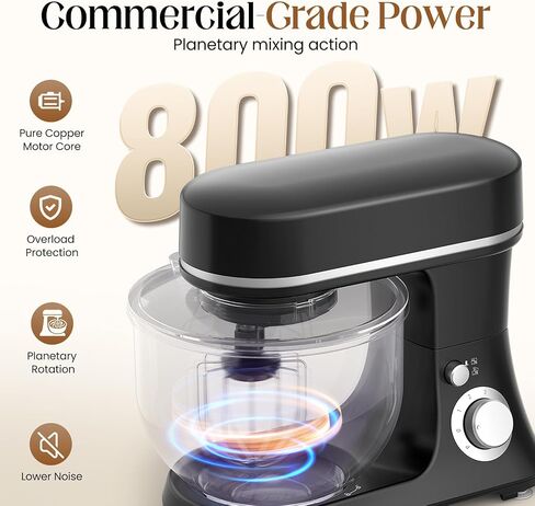 800W Stand Mixer with 5.3QT Bowl, 6-Speed with Pulse Electric Kitchen Mixer, Food Mixer with Dough Hook, Whisk, Beater Tilt-Head & Non-Slip Base for Cookie, Cake, Bread & Baking-Black in Kuwait