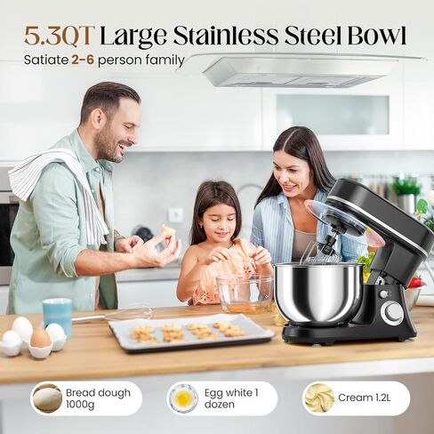 800W Stand Mixer with 5.3QT Bowl, 6-Speed with Pulse Electric Kitchen Mixer, Food Mixer with Dough Hook, Whisk, Beater Tilt-Head & Non-Slip Base for Cookie, Cake, Bread & Baking-Black in Kuwait