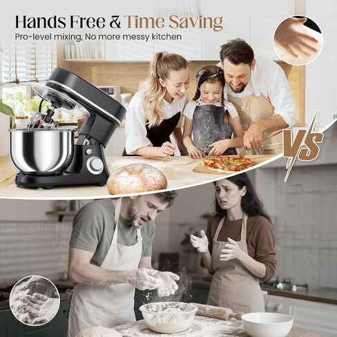800W Stand Mixer with 5.3QT Bowl, 6-Speed with Pulse Electric Kitchen Mixer, Food Mixer with Dough Hook, Whisk, Beater Tilt-Head & Non-Slip Base for Cookie, Cake, Bread & Baking-Black in Kuwait