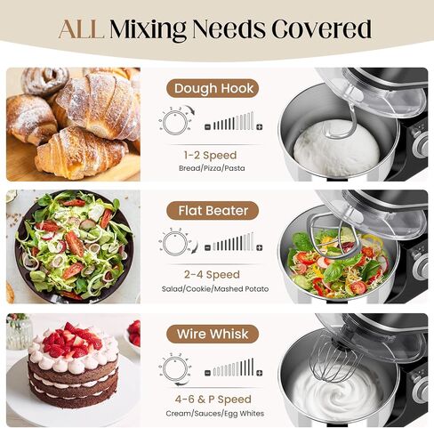 800W Stand Mixer with 5.3QT Bowl, 6-Speed with Pulse Electric Kitchen Mixer, Food Mixer with Dough Hook, Whisk, Beater Tilt-Head & Non-Slip Base for Cookie, Cake, Bread & Baking-Black in Kuwait