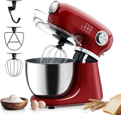 Stand Mixer,12 Speed Tilt-Head Electric Mixer With 5.3 Quart Stainless Steel Mixing Bowl, Portable Kitchen Mixer With Whisk, Dough Hook, Beater & Baking Spatula, Red in Kuwait