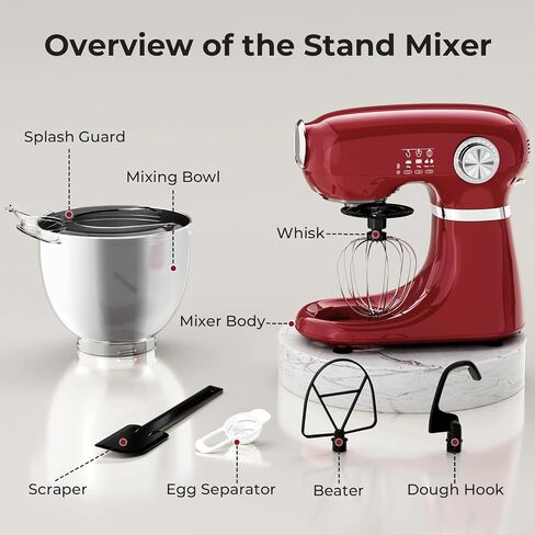 Stand Mixer,12 Speed Tilt-Head Electric Mixer With 5.3 Quart Stainless Steel Mixing Bowl, Portable Kitchen Mixer With Whisk, Dough Hook, Beater & Baking Spatula, Red in Kuwait
