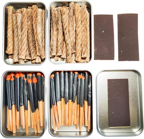 Survival Waterproof Matches Kit – 20/40/60 Fire Matches + Extra Striker in Metal Tin, Waxed Tinder Cords – Stormproof Windproof Fire Starter for Camping & Emergency in Kuwait