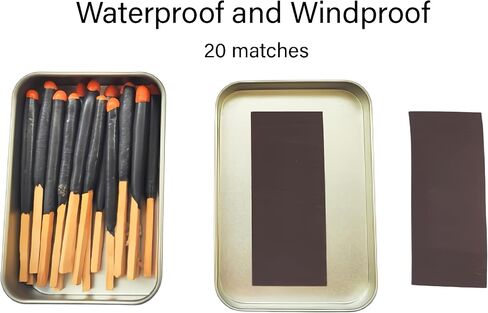 Survival Waterproof Matches Kit – 20/40/60 Fire Matches + Extra Striker in Metal Tin, Waxed Tinder Cords – Stormproof Windproof Fire Starter for Camping & Emergency in Kuwait