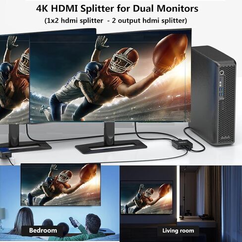 4K1x2 HDMI Splitter 1 in 2 Out, 2 Port Powered hdmi splitters for Dual Monitors Outputs,Mirror/Copy Screen only (Not Extend) 2 Way Splitter Support 4K2K@30Hz, 3D, for Office,PS4,Projector,HDTV. in Kuwait