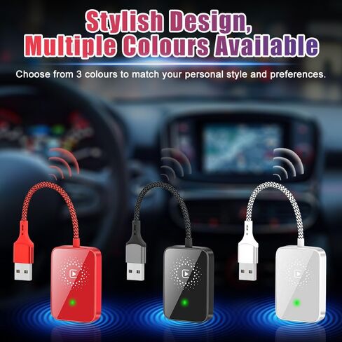 محول Wirelesss ، قابس نطاق 10 أمتار وتشغيل 5.0 جيجا هرتز نقل سريع مع إمكانات التحكم الصوتي ، متوافق مع أكثر من 98 ٪ سيارة لنظامي iOS ، فقط مناسبة لنظام التشغيل iOS ، ABS (أحمر) in Kuwait