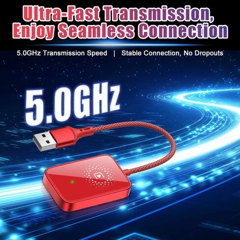 محول Wirelesss ، قابس نطاق 10 أمتار وتشغيل 5.0 جيجا هرتز نقل سريع مع إمكانات التحكم الصوتي ، متوافق مع أكثر من 98 ٪ سيارة لنظامي iOS ، فقط مناسبة لنظام التشغيل iOS ، ABS (أحمر) in Kuwait