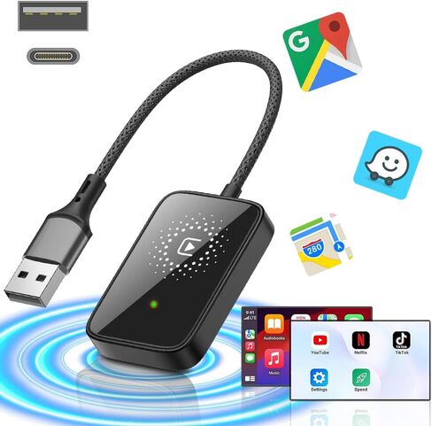 Wirelesss Adapter, 10 Meters Range Plug and Play 5.0GHz Fast Transmission with Voice Control Capabilities, Compatible with Over 98% Car for iOS, Only Suitable for iOS, ABS (Red) in Saudi Arabia