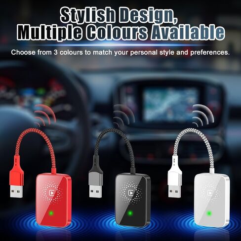 Wirelesss Adapter, 10 Meters Range Plug and Play 5.0GHz Fast Transmission with Voice Control Capabilities, Compatible with Over 98% Car for iOS, Only Suitable for iOS, ABS (Red) in Saudi Arabia