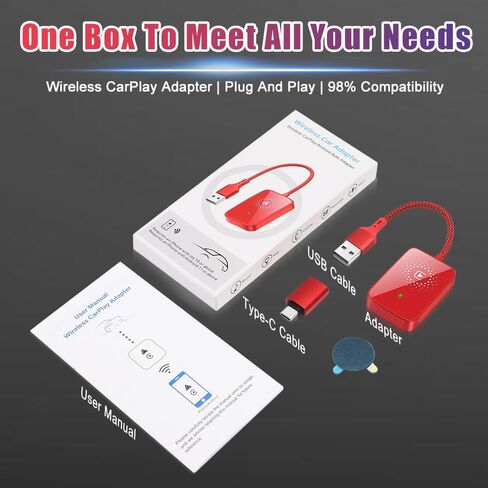 محول Wirelesss ، قابس نطاق 10 أمتار وتشغيل 5.0 جيجا هرتز نقل سريع مع إمكانات التحكم الصوتي ، متوافق مع أكثر من 98 ٪ سيارة لنظامي iOS ، فقط مناسبة لنظام التشغيل iOS ، ABS (أحمر) in Kuwait
