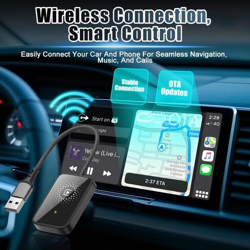 Wirelesss Adapter, 10 Meters Range Plug and Play 5.0GHz Fast Transmission with Voice Control Capabilities, Compatible with Over 98% Car for iOS, Only Suitable for iOS, ABS (Red) in Saudi Arabia