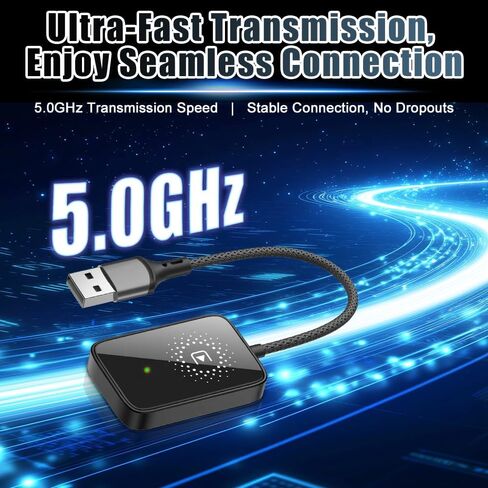 Wirelesss Adapter, 10 Meters Range Plug and Play 5.0GHz Fast Transmission with Voice Control Capabilities, Compatible with Over 98% Car for iOS, Only Suitable for iOS, ABS (Red) in Saudi Arabia