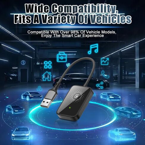 Wirelesss Adapter, 10 Meters Range Plug and Play 5.0GHz Fast Transmission with Voice Control Capabilities, Compatible with Over 98% Car for iOS, Only Suitable for iOS, ABS (Red) in Saudi Arabia