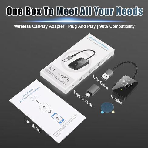 Wirelesss Adapter, 10 Meters Range Plug and Play 5.0GHz Fast Transmission with Voice Control Capabilities, Compatible with Over 98% Car for iOS, Only Suitable for iOS, ABS (Red) in Saudi Arabia