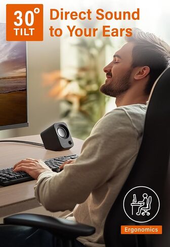 Speaker - 14W Stereo PC Speakers, USB Powered, Compact Size with 30° Tilt Design, Volume Dial Control, for Desktop, Laptop, Monitor, Gaming Consoles, Black in Saudi Arabia
